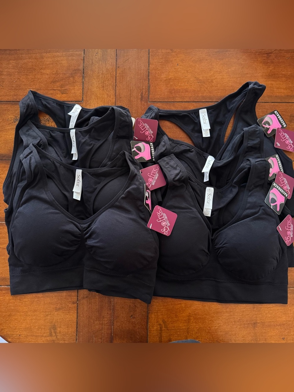 [6-PACK] SOFRA Women's Seamless Sports Bra, One Size, Black